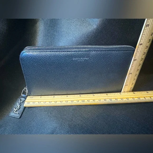 YSL Zip Around Wallet Saint Laurent Black Leather Silver Logo Discontinued RARE - Picture 14 of 16